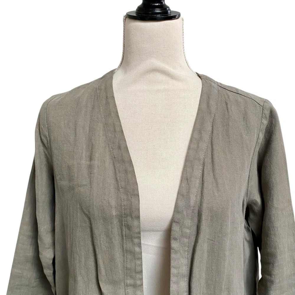 J.Jill Pure Jill Linen Open Front Ruffle Hem Cardigan Olive XS Petite - Picture 3 of 16